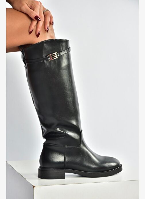 V973720909 Siyah Klasik Alçak Tabanlı Kadın Çizme - Görsel 4