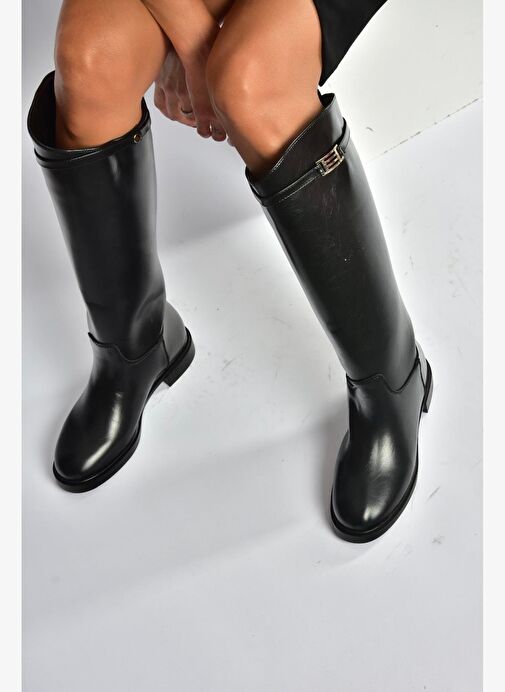 V973720909 Siyah Klasik Alçak Tabanlı Kadın Çizme - Görsel 3