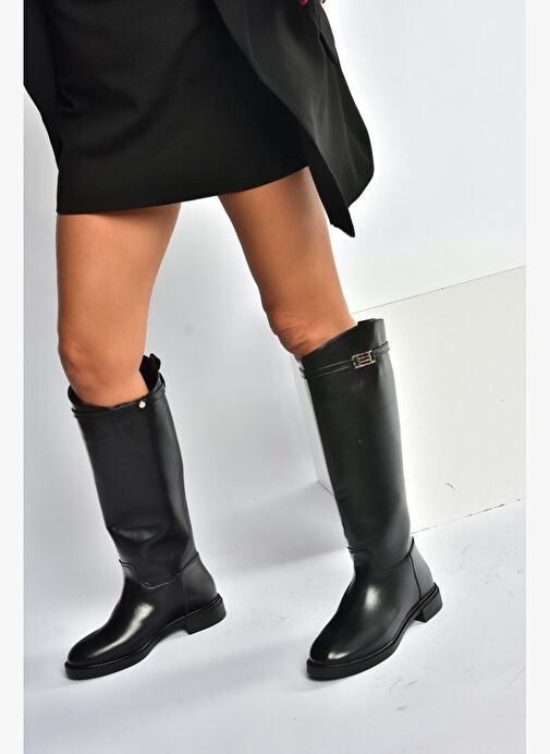 V973720909 Siyah Klasik Alçak Tabanlı Kadın Çizme - Görsel 5