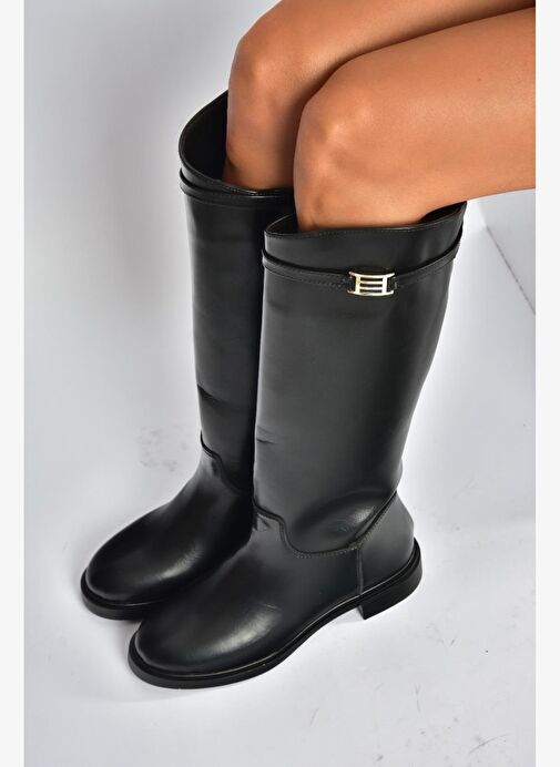 V973720909 Siyah Klasik Alçak Tabanlı Kadın Çizme - Görsel 2
