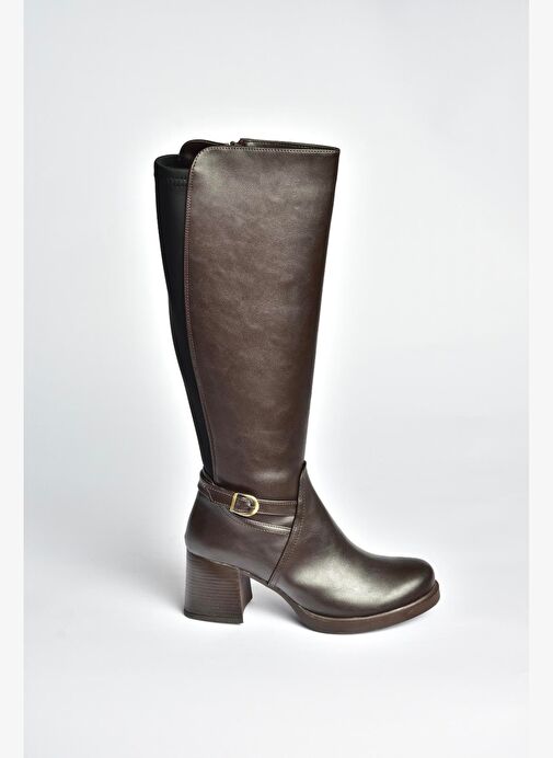 V312310209 Kahverengi Kalın Topuklu Kadın Çizme - Görsel 6