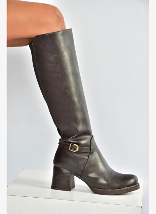 V312310209 Kahverengi Kalın Topuklu Kadın Çizme - Görsel 3