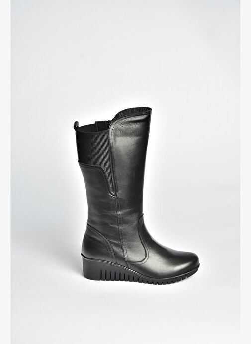 V324200803 Siyah Hakiki Deri Klasik Kadın Çizme - Görsel 6