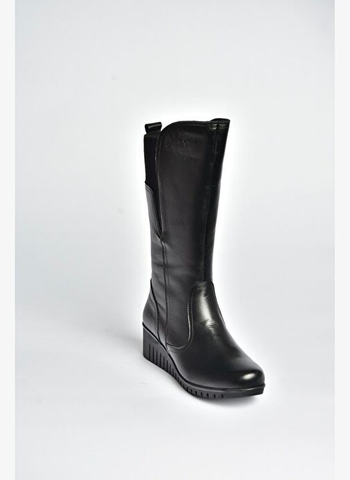 V324200803 Siyah Hakiki Deri Klasik Kadın Çizme - Görsel 5