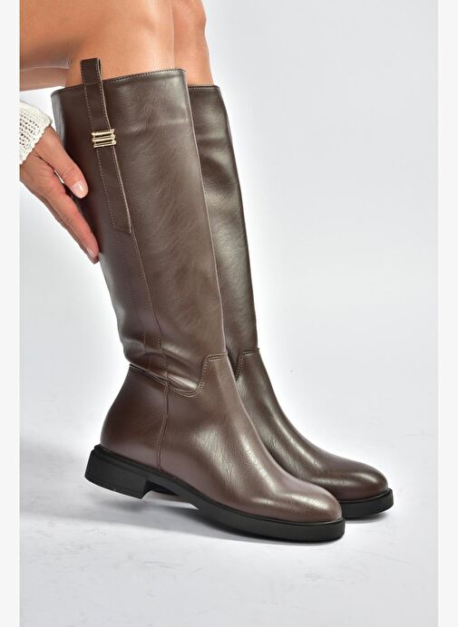 V973000809 Kahverengi Klasik Kadın Çizme - Görsel 3