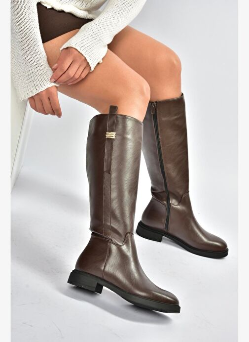 V973000809 Kahverengi Klasik Kadın Çizme - Görsel 2