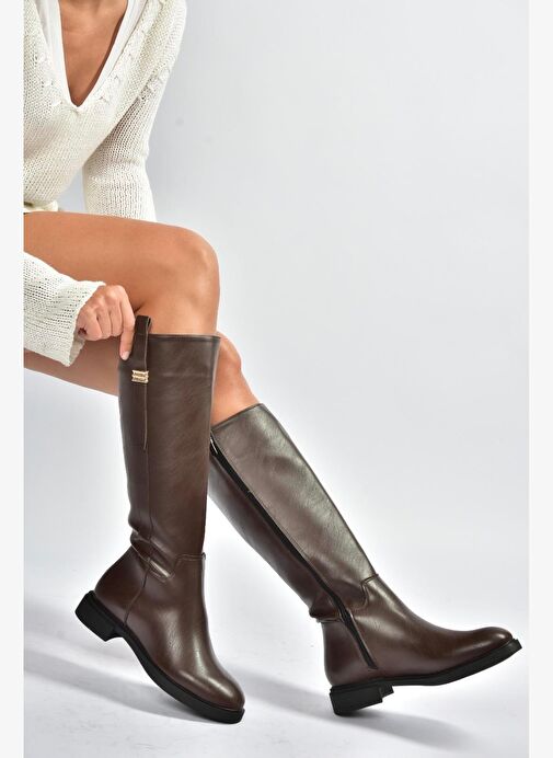 V973000809 Kahverengi Klasik Kadın Çizme - Görsel 4