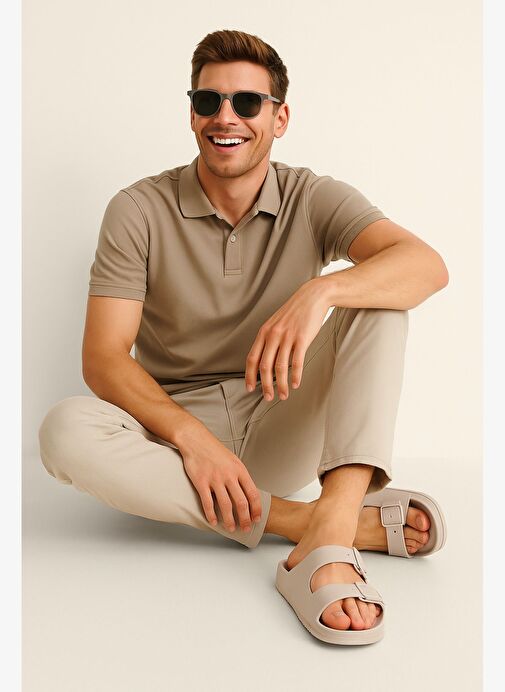 Jack & Jones Arizona Eva Bej Erkek Günlük Plaj Ayarlanabilir Çift Tokalı Terlik - 12204004 - Görsel 2