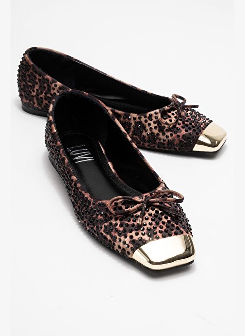 ABRA Siyah Sarı Desenli Taşlı Fiyonklu Kadın Babet Ayakkabı - Görsel 2