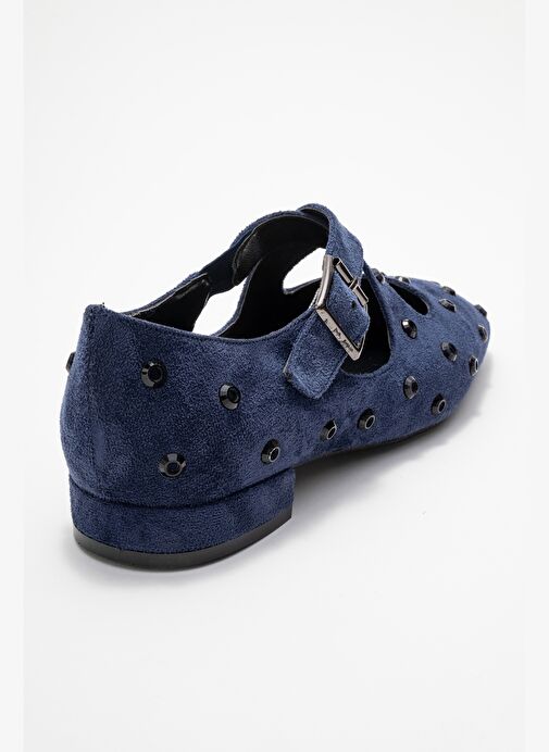 ADDISON Lacivert Süet Taşlı Çapraz Bantlı Kadın Babet Ayakkabı - Görsel 6