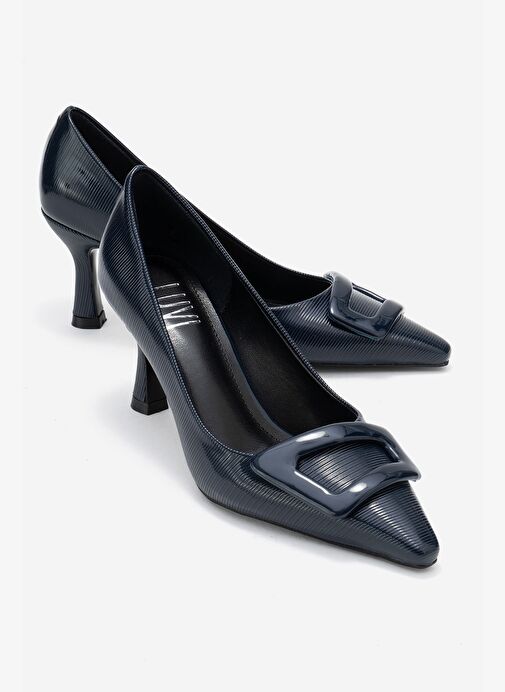 ASTRA Lacivert Çizgili Tokalı Kadın Topuklu Ayakkabı - Görsel 2