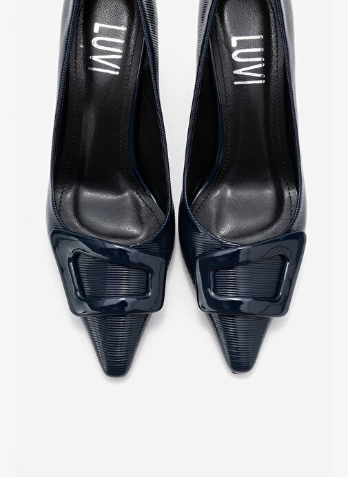 ASTRA Lacivert Çizgili Tokalı Kadın Topuklu Ayakkabı - Görsel 3