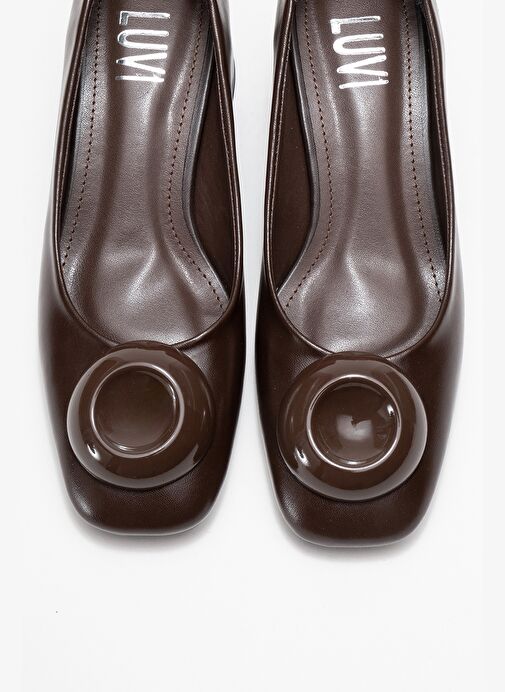 MILA Kahverengi Tokalı Kare Burunlu Kadın Kalın Topuklu Ayakkabı - Görsel 3