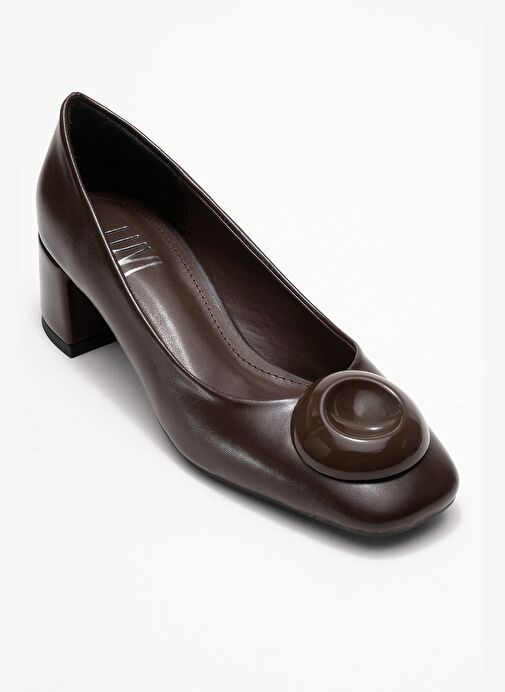 MILA Kahverengi Tokalı Kare Burunlu Kadın Kalın Topuklu Ayakkabı - Görsel 4