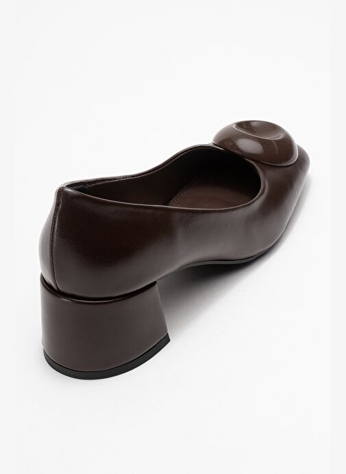 MILA Kahverengi Tokalı Kare Burunlu Kadın Kalın Topuklu Ayakkabı - Görsel 6