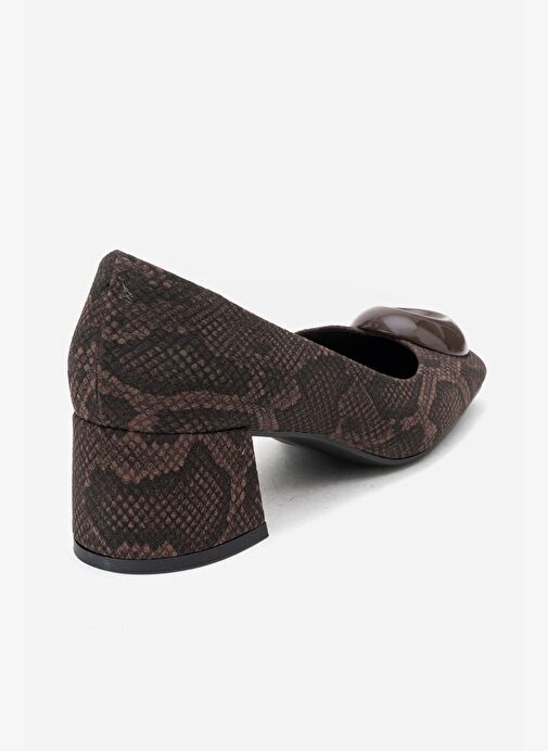 MILA Kahverengi Desenli Tokalı Kare Burunlu Kadın Kalın Topuklu Ayakkabı - Görsel 6