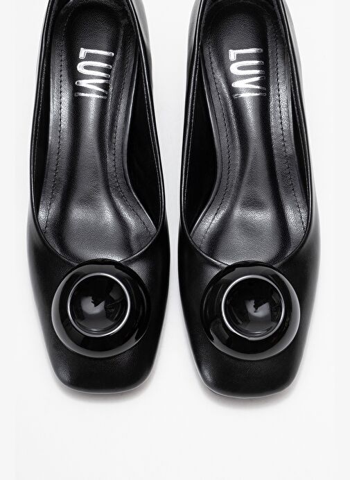 MILA Siyah Tokalı Kare Burunlu Kadın Kalın Topuklu Ayakkabı - Görsel 3