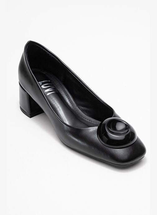 MILA Siyah Tokalı Kare Burunlu Kadın Kalın Topuklu Ayakkabı - Görsel 4