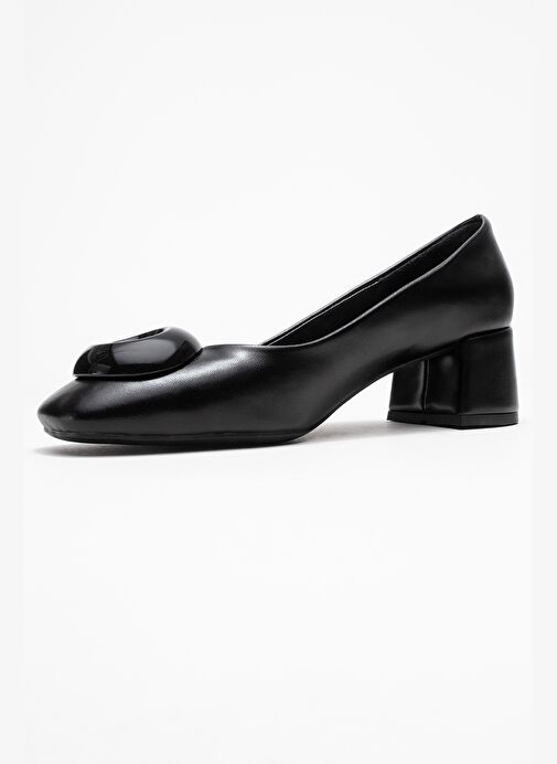 MILA Siyah Tokalı Kare Burunlu Kadın Kalın Topuklu Ayakkabı - Görsel 5