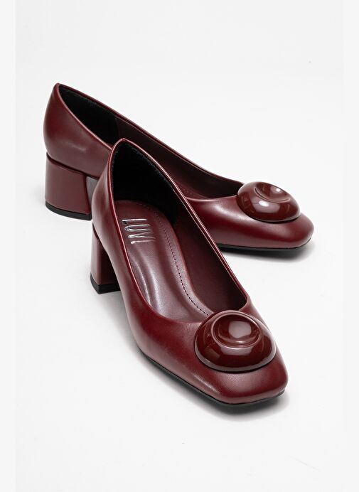 MILA Bordo Tokalı Kare Burunlu Kadın Kalın Topuklu Ayakkabı - Görsel 2