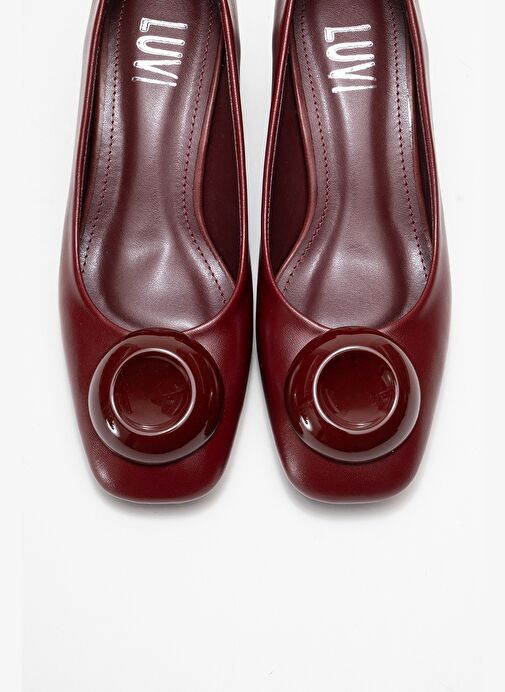 MILA Bordo Tokalı Kare Burunlu Kadın Kalın Topuklu Ayakkabı - Görsel 3