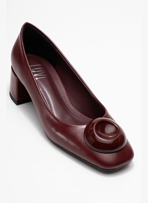 MILA Bordo Tokalı Kare Burunlu Kadın Kalın Topuklu Ayakkabı - Görsel 4