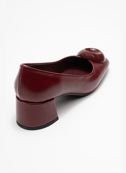 MILA Bordo Tokalı Kare Burunlu Kadın Kalın Topuklu Ayakkabı - Görsel 6
