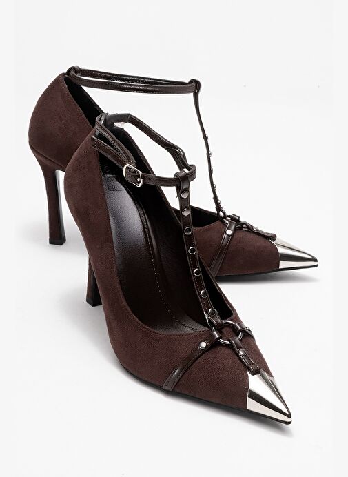 JULIANA Kahverengi Süet Trok Kemerli Kadın Metalik Burunlu Topuklu Ayakkabı - Görsel 2