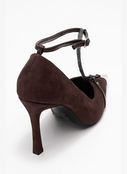 JULIANA Kahverengi Süet Trok Kemerli Kadın Metalik Burunlu Topuklu Ayakkabı - Görsel 6