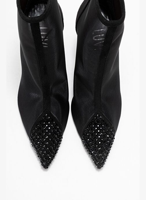 SAMUEL Siyah Süet Transparan Fileli Taşlı Arkadan Fermuarlı Kadın Topuklu Bot - Görsel 3