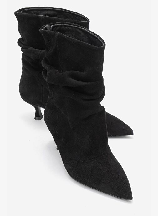 BALEI Siyah Süet Hakiki Deri Kadın Kısa Topuklu Bot - Görsel 2