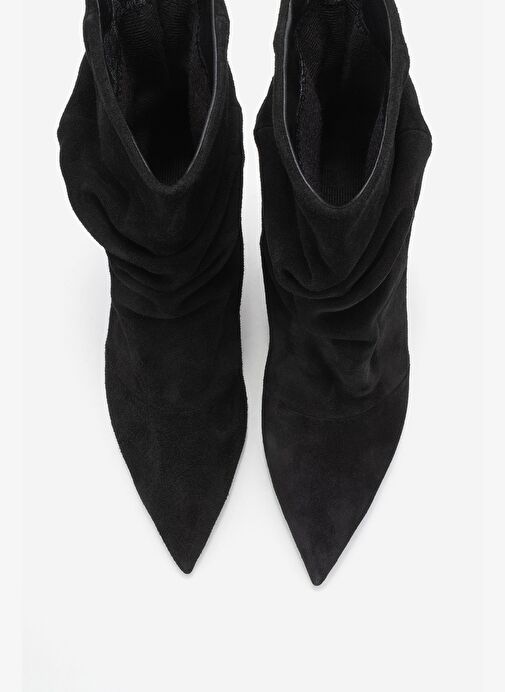 BALEI Siyah Süet Hakiki Deri Kadın Kısa Topuklu Bot - Görsel 3