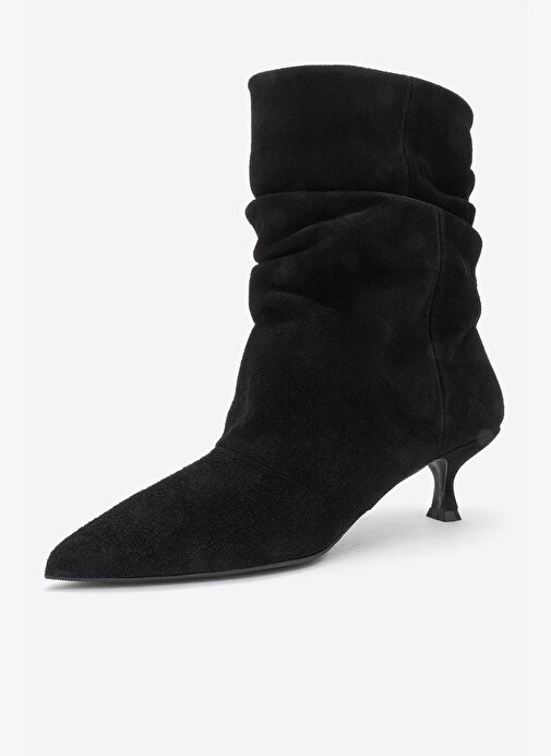 BALEI Siyah Süet Hakiki Deri Kadın Kısa Topuklu Bot - Görsel 5