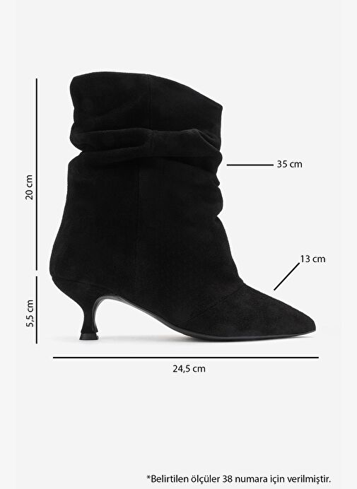 BALEI Siyah Süet Hakiki Deri Kadın Kısa Topuklu Bot - Görsel 7