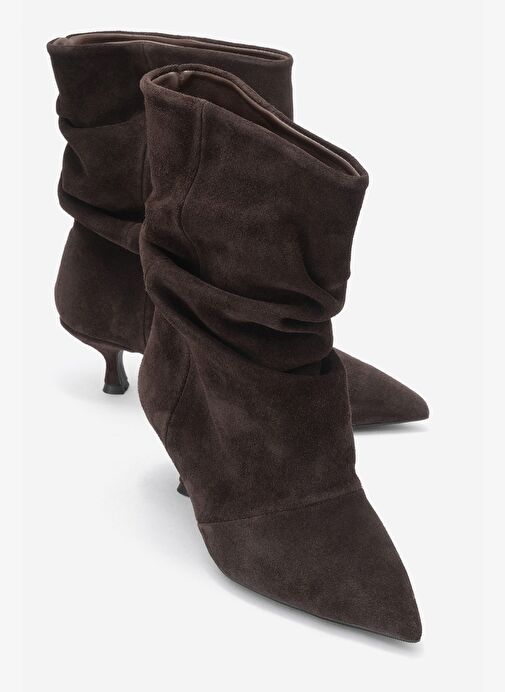 BALEI Kahverengi Süet Hakiki Deri Kadın Kısa Topuklu Bot - Görsel 2