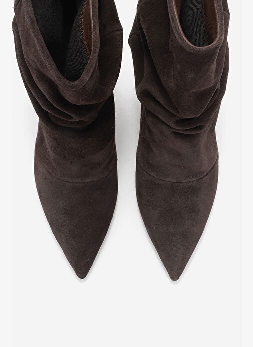BALEI Kahverengi Süet Hakiki Deri Kadın Kısa Topuklu Bot - Görsel 3