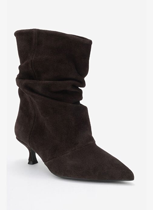 BALEI Kahverengi Süet Hakiki Deri Kadın Kısa Topuklu Bot - Görsel 4