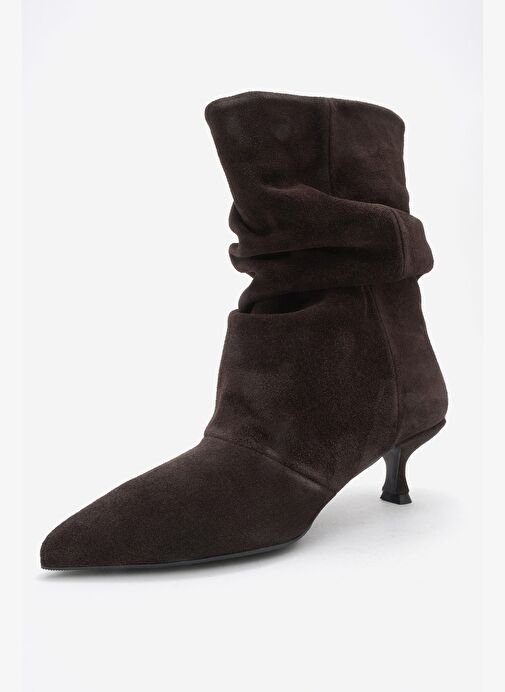 BALEI Kahverengi Süet Hakiki Deri Kadın Kısa Topuklu Bot - Görsel 5