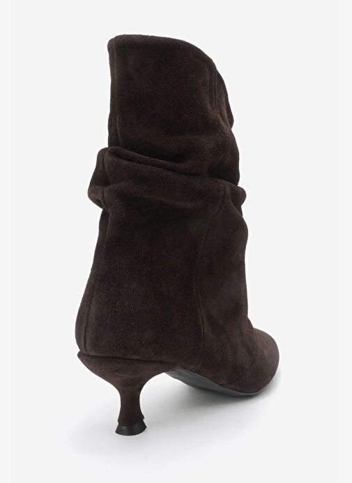 BALEI Kahverengi Süet Hakiki Deri Kadın Kısa Topuklu Bot - Görsel 6