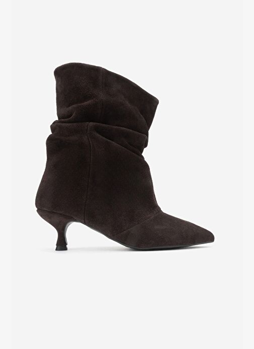 BALEI Kahverengi Süet Hakiki Deri Kadın Kısa Topuklu Bot - Görsel 8