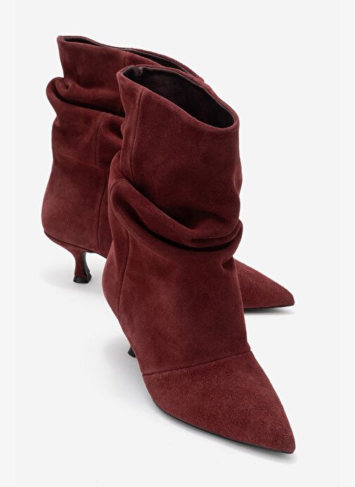 BALEI Bordo Süet Hakiki Deri Kadın Kısa Topuklu Bot - Görsel 2