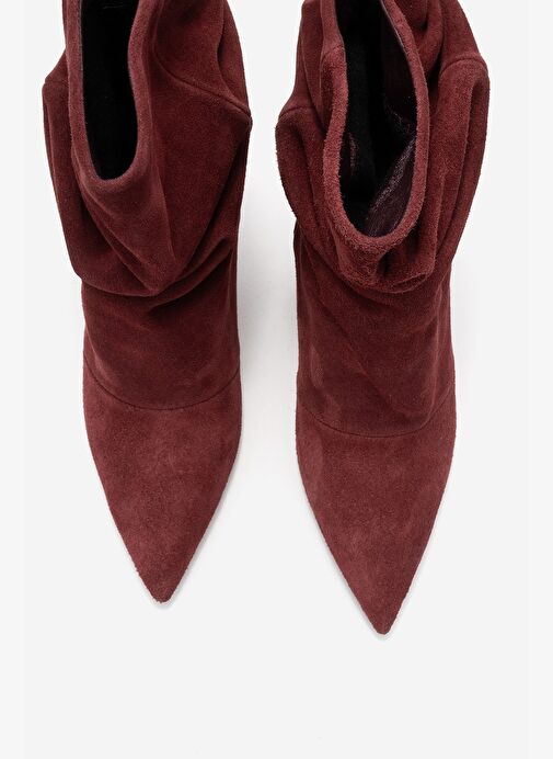 BALEI Bordo Süet Hakiki Deri Kadın Kısa Topuklu Bot - Görsel 3