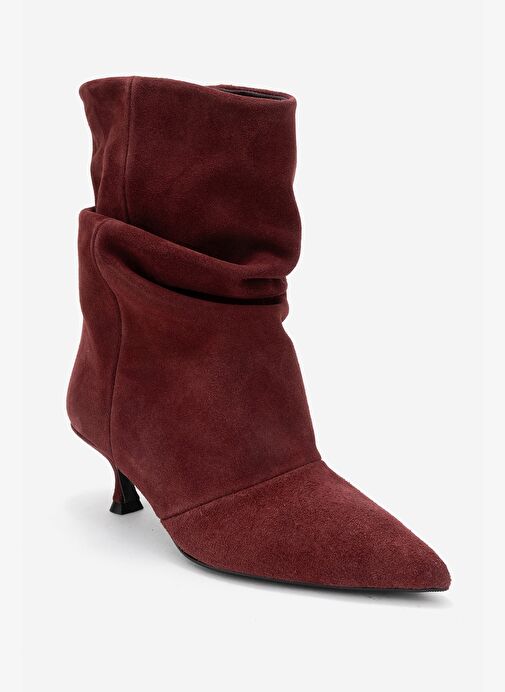 BALEI Bordo Süet Hakiki Deri Kadın Kısa Topuklu Bot - Görsel 4