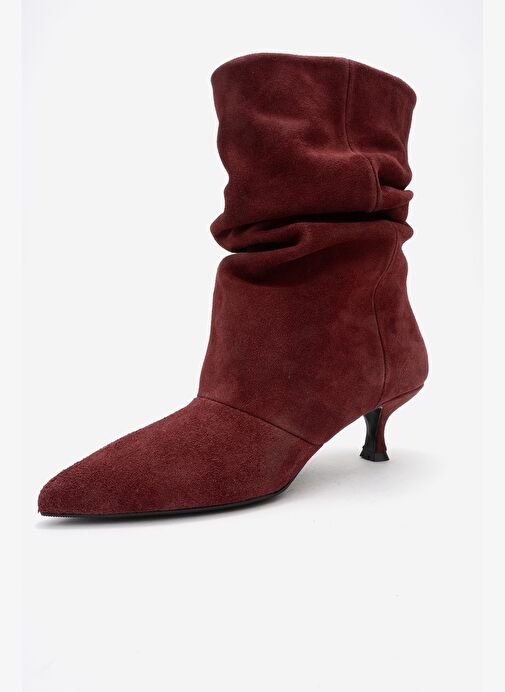 BALEI Bordo Süet Hakiki Deri Kadın Kısa Topuklu Bot - Görsel 5