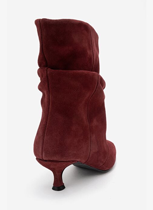 BALEI Bordo Süet Hakiki Deri Kadın Kısa Topuklu Bot - Görsel 6