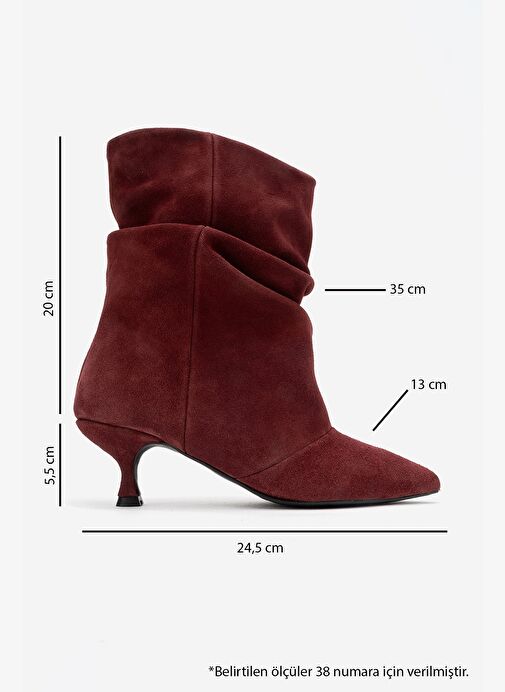BALEI Bordo Süet Hakiki Deri Kadın Kısa Topuklu Bot - Görsel 7