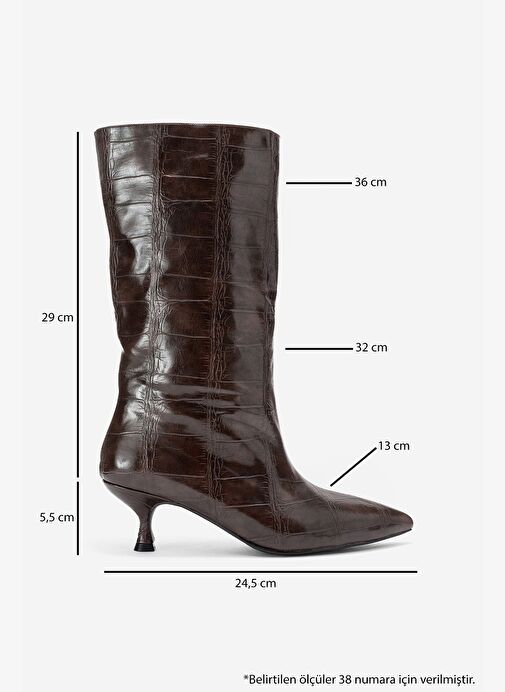 CROW Kahverengi Baskı Sivri Burunlu Kadın Topuklu Kısa Çizme - Görsel 7