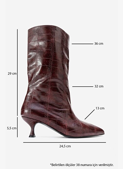 CROW Bordo Baskı Sivri Burunlu Kadın Topuklu Kısa Çizme - Görsel 7