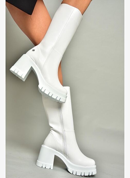 T973790109 Beyaz Kalın Topuklu Kadın Çizme - Görsel 6