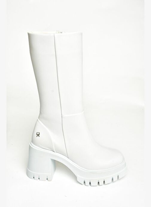 T973790109 Beyaz Kalın Topuklu Kadın Çizme - Görsel 7